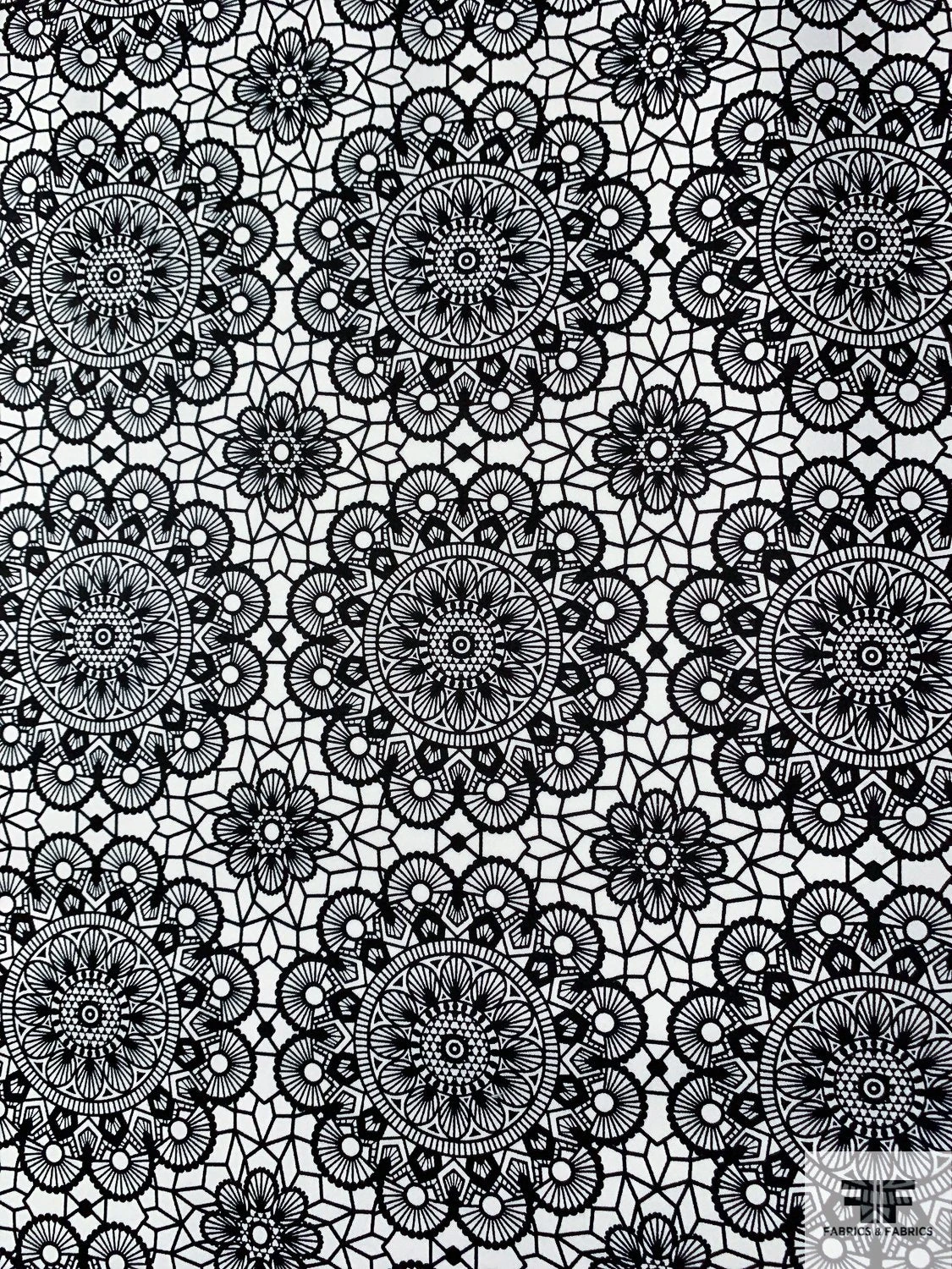 Kaleidoscope Floral Grid Printed Stretch Cotton Sateen - Black / Off-White 3 Kaleidoscope Floral Grid Printed Stretch Cotton Sateen - Black / Off-White