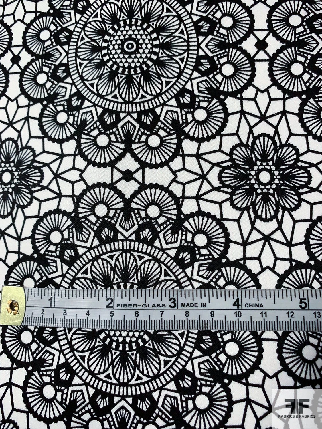 Kaleidoscope Floral Grid Printed Stretch Cotton Sateen - Black / Off-White 8 Kaleidoscope Floral Grid Printed Stretch Cotton Sateen - Black / Off-White - Image 6