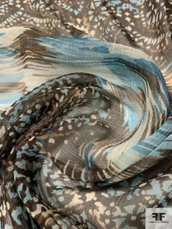 Linear Design Printed Crinkled Silk Chiffon - Teal / Coffeebean Brown / Off-White 13 Linear Design Printed Crinkled Silk Chiffon - Teal / Coffeebean Brown / Off-White -Fabrics And Fabrics Store 10978 3