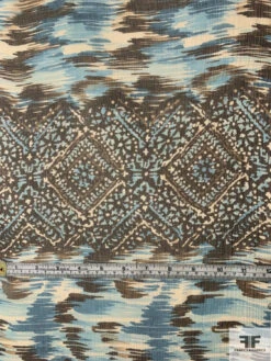 Linear Design Printed Crinkled Silk Chiffon - Teal / Coffeebean Brown / Off-White 15 Linear Design Printed Crinkled Silk Chiffon - Teal / Coffeebean Brown / Off-White -Fabrics And Fabrics Store 10978 5