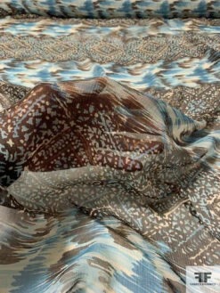 Linear Design Printed Crinkled Silk Chiffon - Teal / Coffeebean Brown / Off-White 17 Linear Design Printed Crinkled Silk Chiffon - Teal / Coffeebean Brown / Off-White -Fabrics And Fabrics Store 10978 7