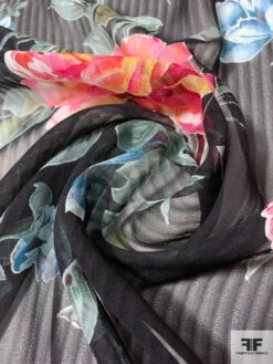 Gorgeous Floral Printed And Shadow Striped Silk Chiffon - Shades Of Rose / Dusty Green / Blues 13 Gorgeous Floral Printed And Shadow Striped Silk Chiffon - Shades Of Rose / Dusty Green / Blues -Fabrics And Fabrics Store 11037 3