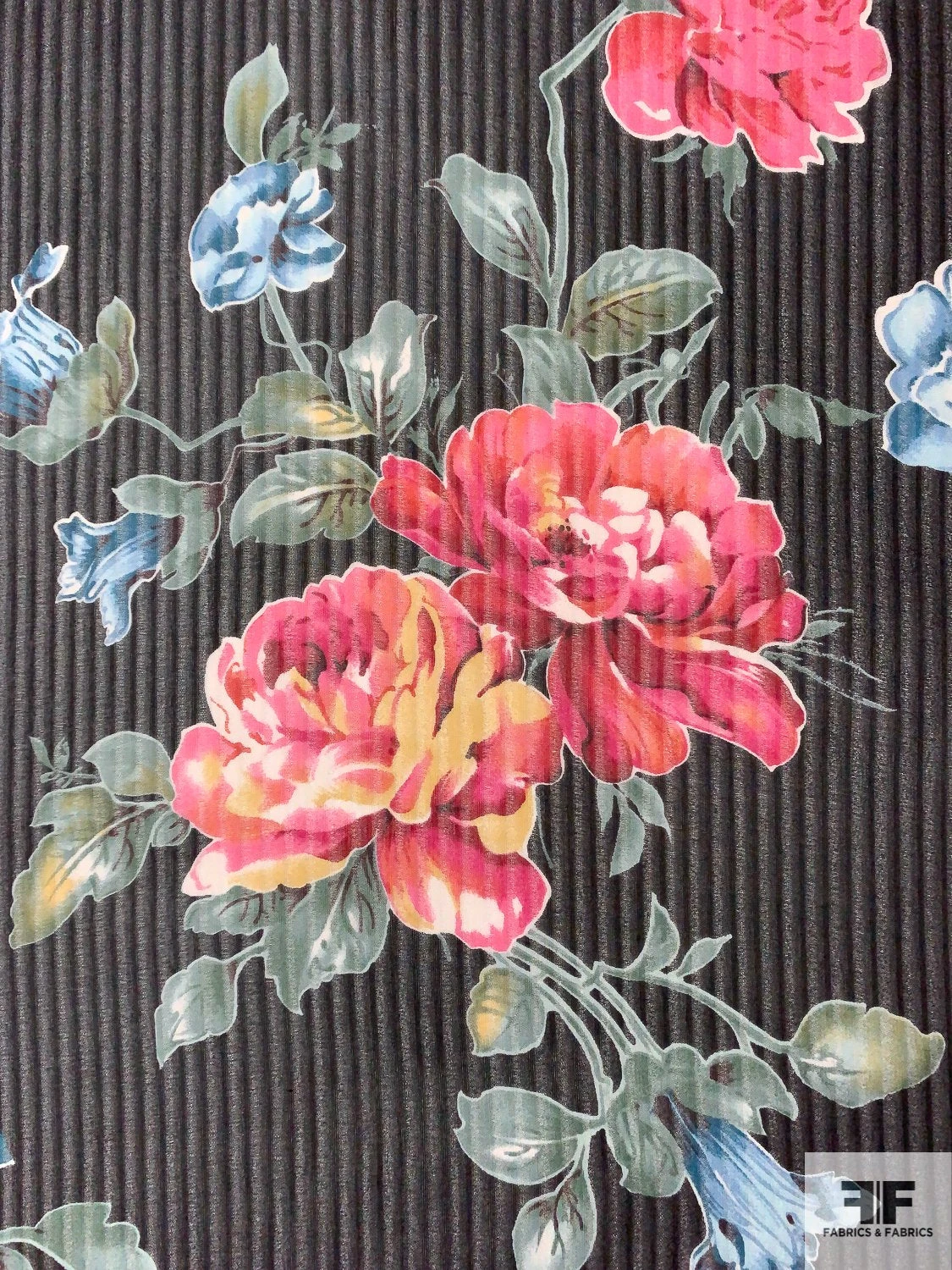 Gorgeous Floral Printed And Shadow Striped Silk Chiffon - Shades Of Rose / Dusty Green / Blues 7 Gorgeous Floral Printed And Shadow Striped Silk Chiffon - Shades Of Rose / Dusty Green / Blues - Image 5