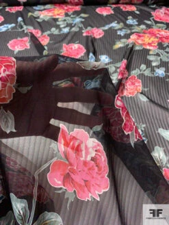 Gorgeous Floral Printed And Shadow Striped Silk Chiffon - Shades Of Rose / Dusty Green / Blues 17 Gorgeous Floral Printed And Shadow Striped Silk Chiffon - Shades Of Rose / Dusty Green / Blues -Fabrics And Fabrics Store 11037 7