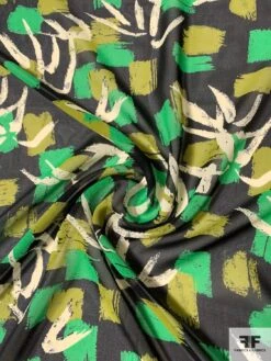 Painterly Brushstroke Printed Silk Chiffon - Kelly Green / Olive Green / Black / Off-White 12 Painterly Brushstroke Printed Silk Chiffon - Kelly Green / Olive Green / Black / Off-White -Fabrics And Fabrics Store 11046 2