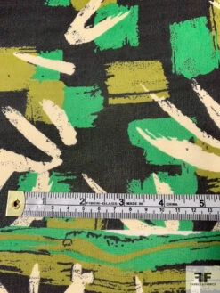 Painterly Brushstroke Printed Silk Chiffon - Kelly Green / Olive Green / Black / Off-White 15 Painterly Brushstroke Printed Silk Chiffon - Kelly Green / Olive Green / Black / Off-White -Fabrics And Fabrics Store 11046 5