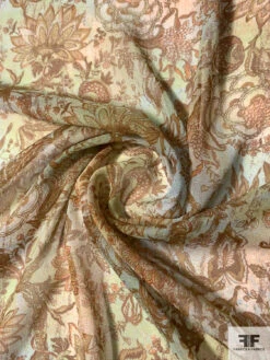 Antique Inspired Ornate Floral Printed Silk Chiffon - Earth Tones -Fabrics And Fabrics Store 11129 2