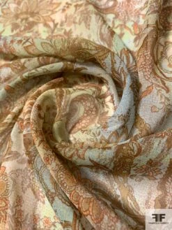 Antique Inspired Ornate Floral Printed Silk Chiffon - Earth Tones -Fabrics And Fabrics Store 11129 3
