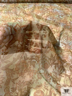 Antique Inspired Ornate Floral Printed Silk Chiffon - Earth Tones -Fabrics And Fabrics Store 11129 7