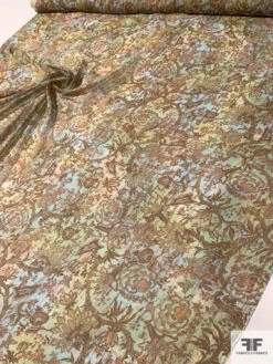 Antique Inspired Ornate Floral Printed Silk Chiffon - Earth Tones -Fabrics And Fabrics Store 11129 8