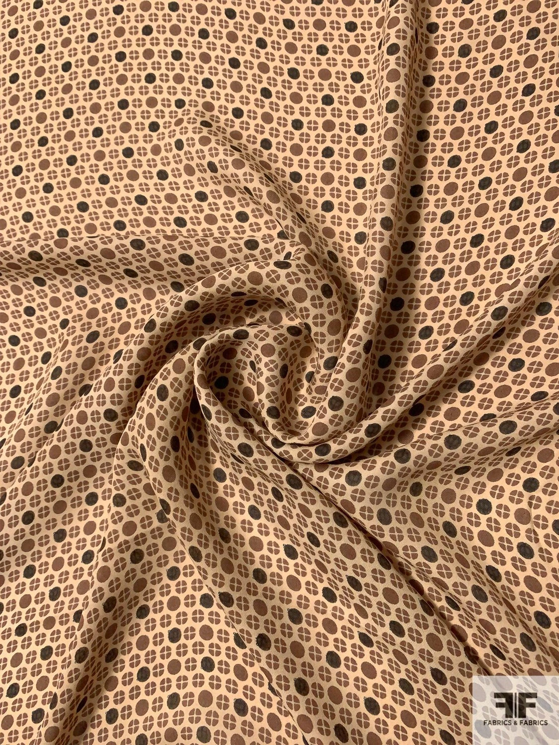 Ditsy Circle Graphic Grid Printed Silk Georgette - Milk Chocolate / Black / Sand 3 Ditsy Circle Graphic Grid Printed Silk Georgette - Milk Chocolate / Black / Sand