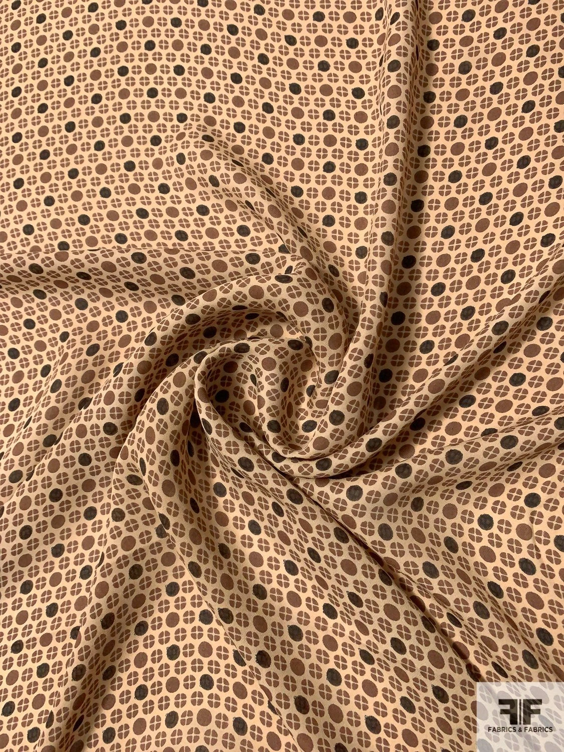 Ditsy Circle Graphic Grid Printed Silk Georgette - Milk Chocolate / Black / Sand 5 Ditsy Circle Graphic Grid Printed Silk Georgette - Milk Chocolate / Black / Sand - Image 3