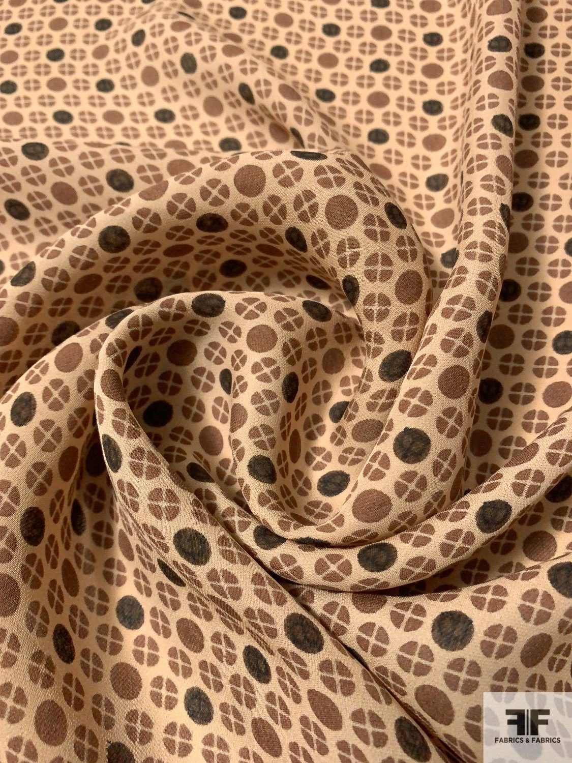 Ditsy Circle Graphic Grid Printed Silk Georgette - Milk Chocolate / Black / Sand 4 Ditsy Circle Graphic Grid Printed Silk Georgette - Milk Chocolate / Black / Sand - Image 2