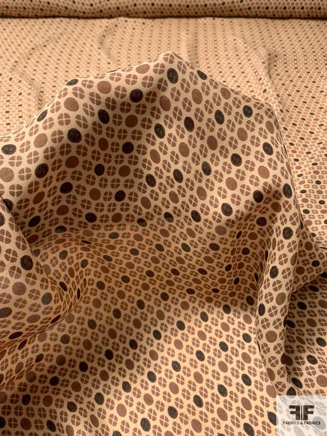 Ditsy Circle Graphic Grid Printed Silk Georgette - Milk Chocolate / Black / Sand 9 Ditsy Circle Graphic Grid Printed Silk Georgette - Milk Chocolate / Black / Sand - Image 7