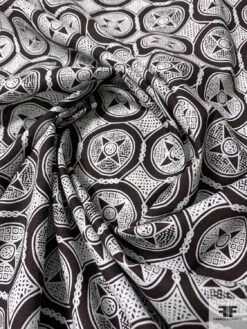 Art Deco Medallion Circles Printed Cotton Shirting - Black / White 13 Art Deco Medallion Circles Printed Cotton Shirting - Black / White -Fabrics And Fabrics Store 11218 3