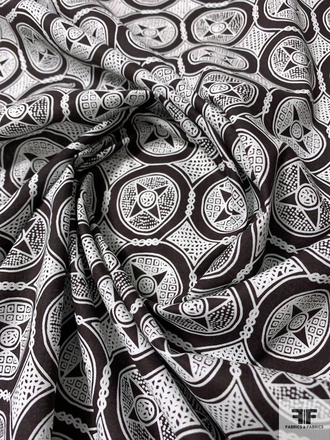 Art Deco Medallion Circles Printed Cotton Shirting - Black / White 7 Art Deco Medallion Circles Printed Cotton Shirting - Black / White - Image 5