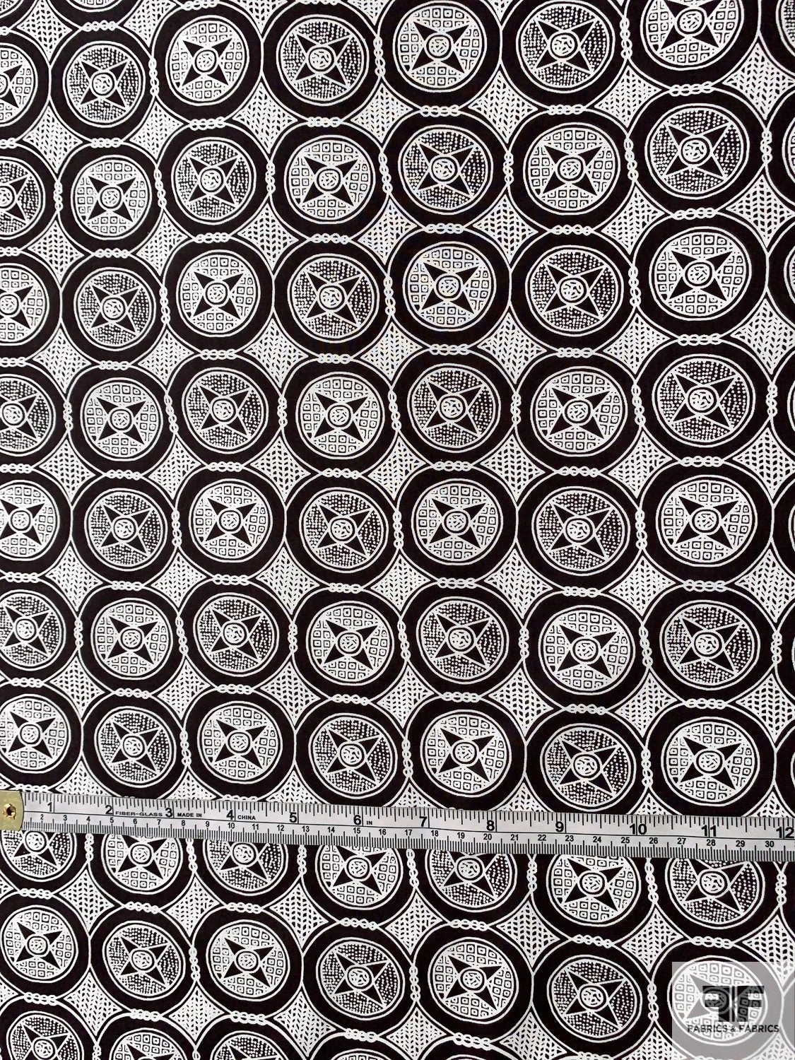 Art Deco Medallion Circles Printed Cotton Shirting - Black / White 8 Art Deco Medallion Circles Printed Cotton Shirting - Black / White - Image 6