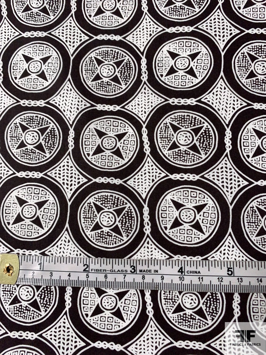 Art Deco Medallion Circles Printed Cotton Shirting - Black / White 9 Art Deco Medallion Circles Printed Cotton Shirting - Black / White - Image 7