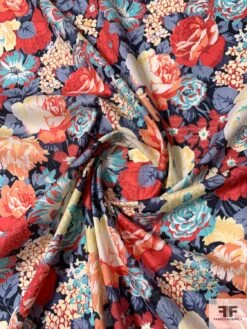 Liberty-Like Floral Printed Cotton Lawn - Navy / Dark Salmon / Turquoise / Pastel Yellow 11 Liberty-Like Floral Printed Cotton Lawn - Navy / Dark Salmon / Turquoise / Pastel Yellow -Fabrics And Fabrics Store 11230 2