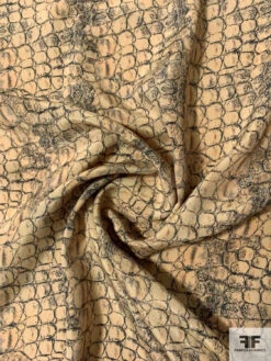Alligator Skin Printed Silk Crepe De Chine - Tan / Black / Grey
