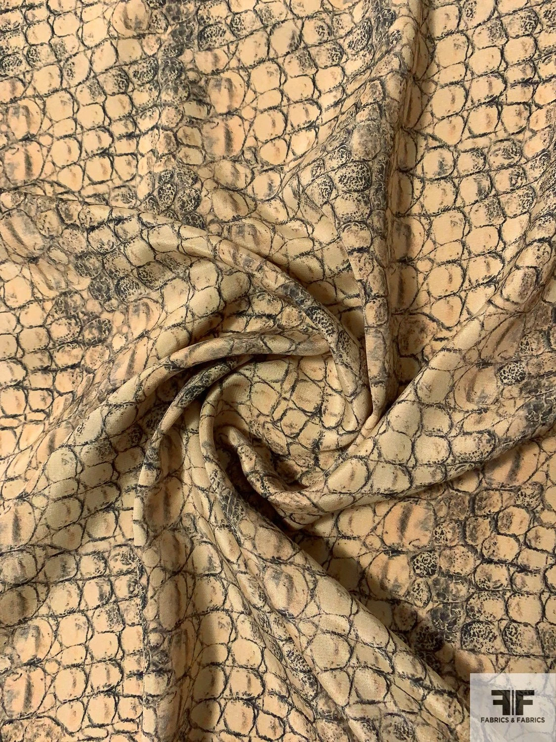 Alligator Skin Printed Silk Crepe De Chine - Tan / Black / Grey 5 Alligator Skin Printed Silk Crepe De Chine - Tan / Black / Grey - Image 3