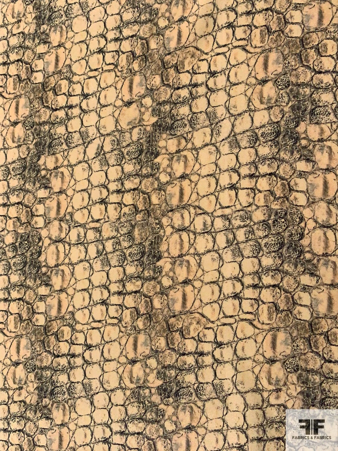Alligator Skin Printed Silk Crepe De Chine - Tan / Black / Grey 7 Alligator Skin Printed Silk Crepe De Chine - Tan / Black / Grey - Image 5