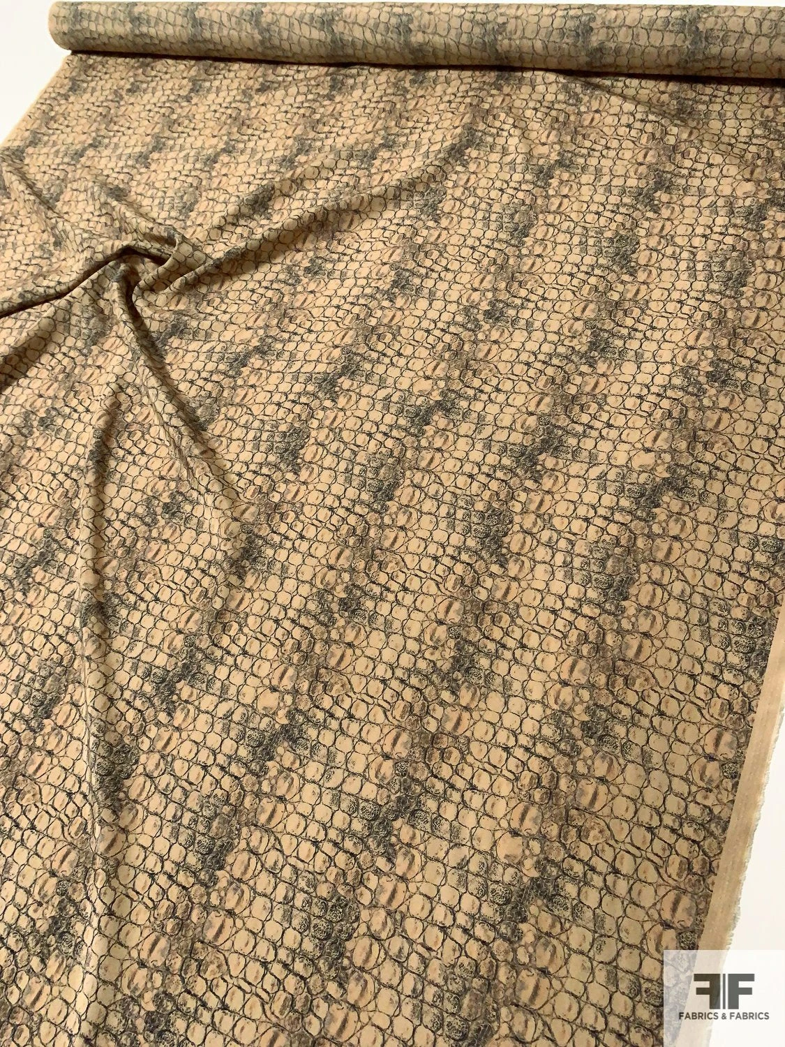 Alligator Skin Printed Silk Crepe De Chine - Tan / Black / Grey 4 Alligator Skin Printed Silk Crepe De Chine - Tan / Black / Grey - Image 2