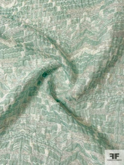 Italian 2-Ply And Yarned Ethnic Design Novelty Brocade - Faded Seafoam / Off-White / Silver -Fabrics And Fabrics Store 11402 2
