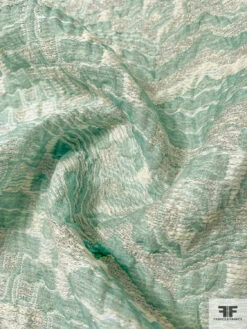 Italian 2-Ply And Yarned Ethnic Design Novelty Brocade - Faded Seafoam / Off-White / Silver -Fabrics And Fabrics Store 11402 3