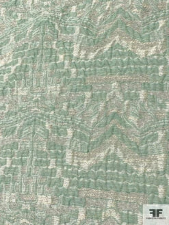 Italian 2-Ply And Yarned Ethnic Design Novelty Brocade - Faded Seafoam / Off-White / Silver -Fabrics And Fabrics Store 11402 4