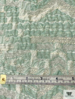 Italian 2-Ply And Yarned Ethnic Design Novelty Brocade - Faded Seafoam / Off-White / Silver -Fabrics And Fabrics Store 11402 6