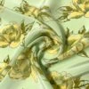 Watercolor Floral Blossoms Printed Silk Crepe De Chine - Mint / Yellow / Olive Green