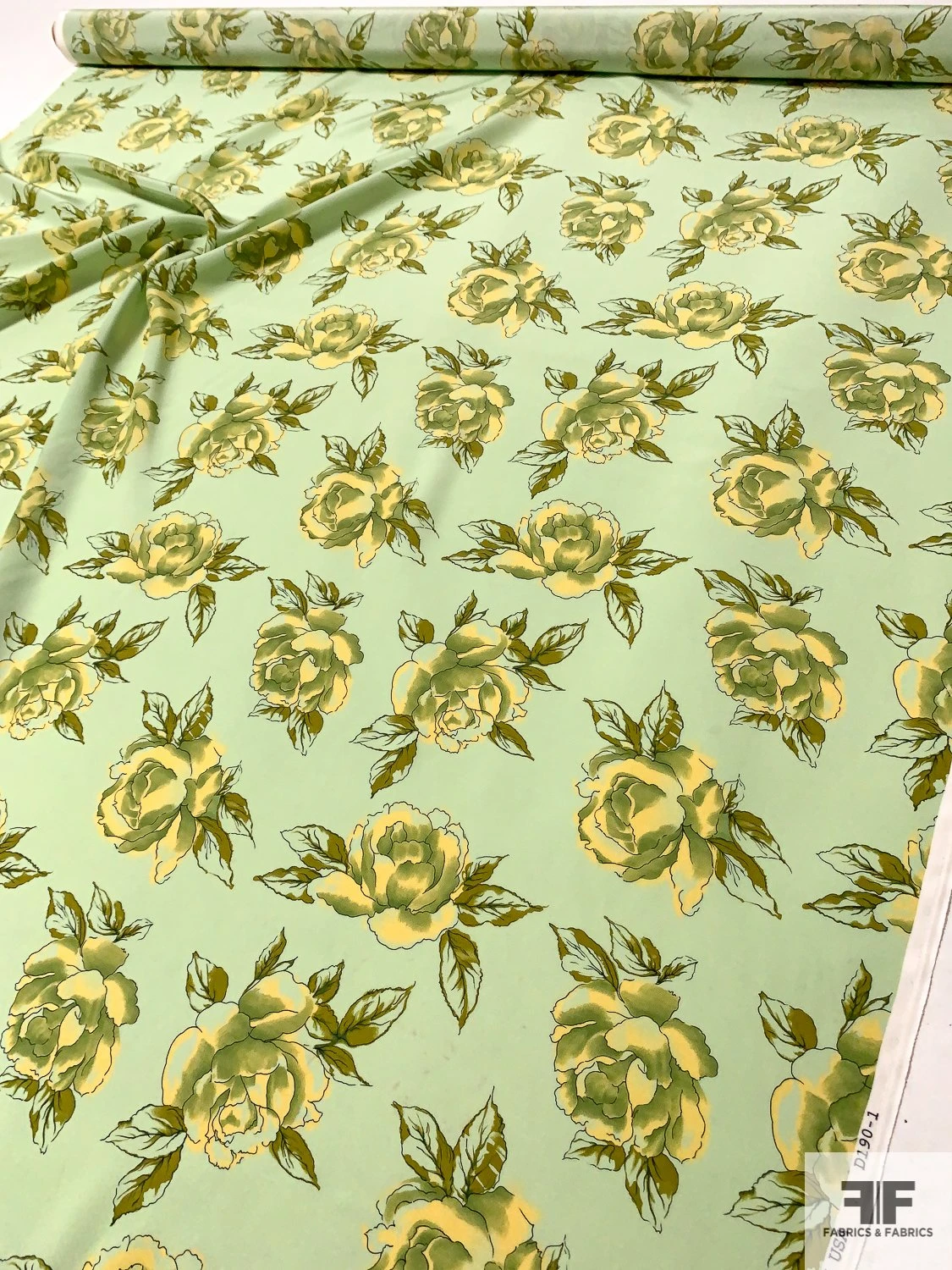 Watercolor Floral Blossoms Printed Silk Crepe De Chine - Mint / Yellow / Olive Green 9 Watercolor Floral Blossoms Printed Silk Crepe De Chine - Mint / Yellow / Olive Green - Image 7