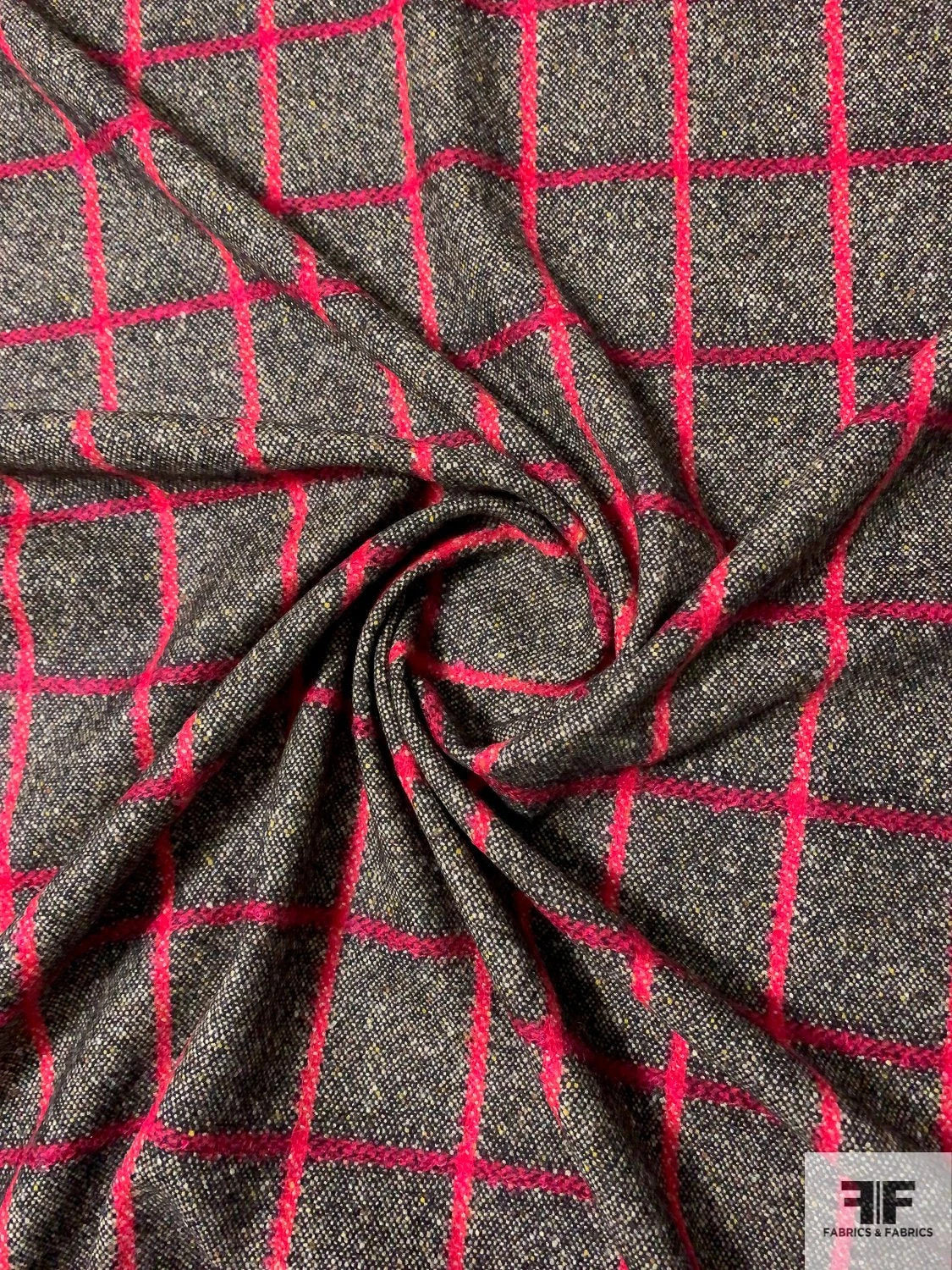 Italian Windowpane Jacket Weight Lambswool Donegal Tweed - Red / Black / Cream 3 Italian Windowpane Jacket Weight Lambswool Donegal Tweed - Red / Black / Cream