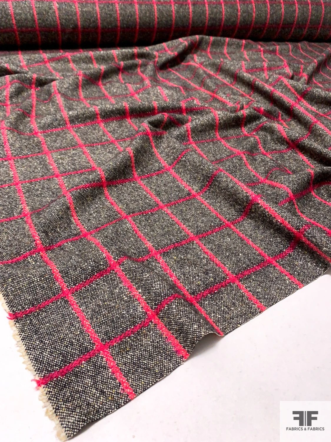 Italian Windowpane Jacket Weight Lambswool Donegal Tweed - Red / Black / Cream 7 Italian Windowpane Jacket Weight Lambswool Donegal Tweed - Red / Black / Cream - Image 5