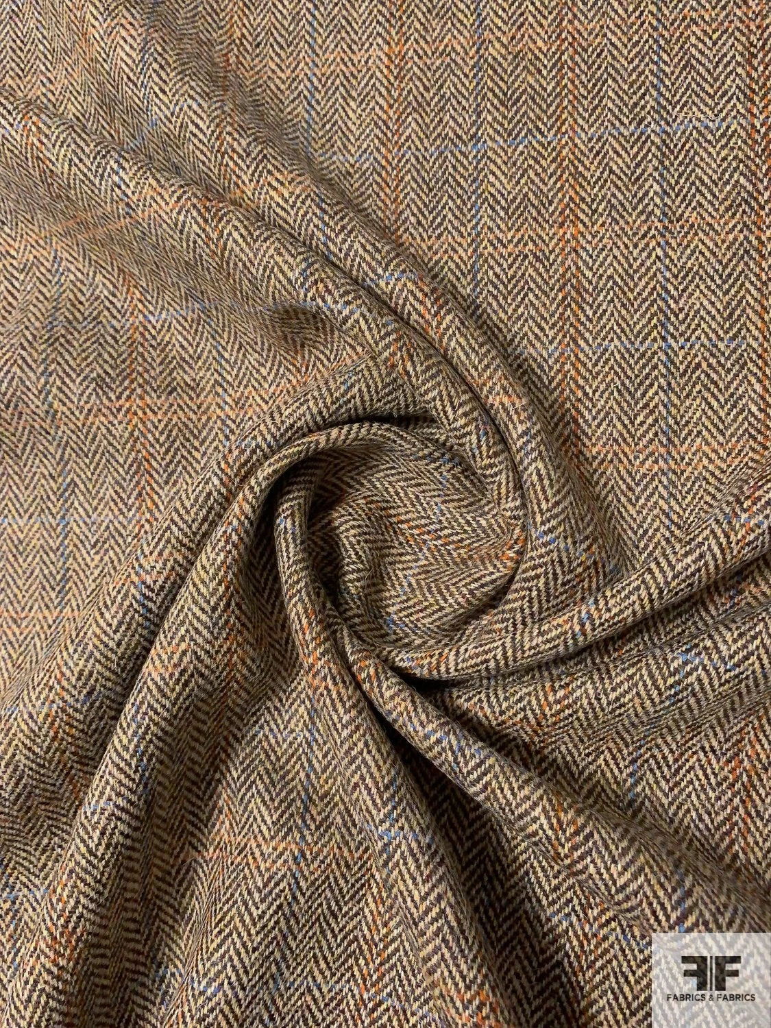 Italian Herringbone Plaid Jacket Weight Donegal Wool Suiting - Brown / Orange / Blue / Beige 5 Italian Herringbone Plaid Jacket Weight Donegal Wool Suiting - Brown / Orange / Blue / Beige - Image 3