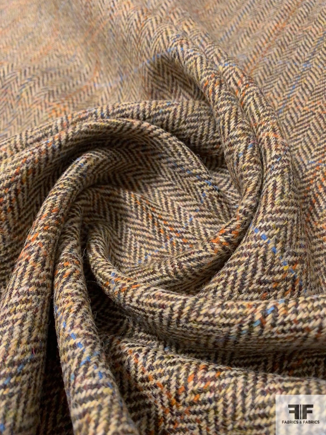Italian Herringbone Plaid Jacket Weight Donegal Wool Suiting - Brown / Orange / Blue / Beige 6 Italian Herringbone Plaid Jacket Weight Donegal Wool Suiting - Brown / Orange / Blue / Beige - Image 4