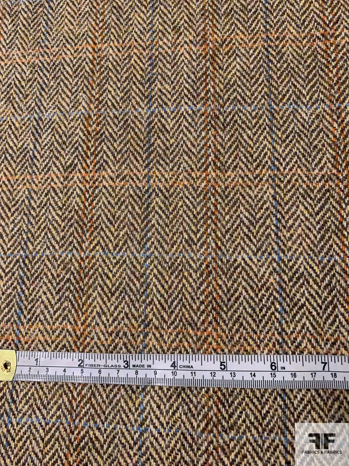 Italian Herringbone Plaid Jacket Weight Donegal Wool Suiting - Brown / Orange / Blue / Beige 7 Italian Herringbone Plaid Jacket Weight Donegal Wool Suiting - Brown / Orange / Blue / Beige - Image 5