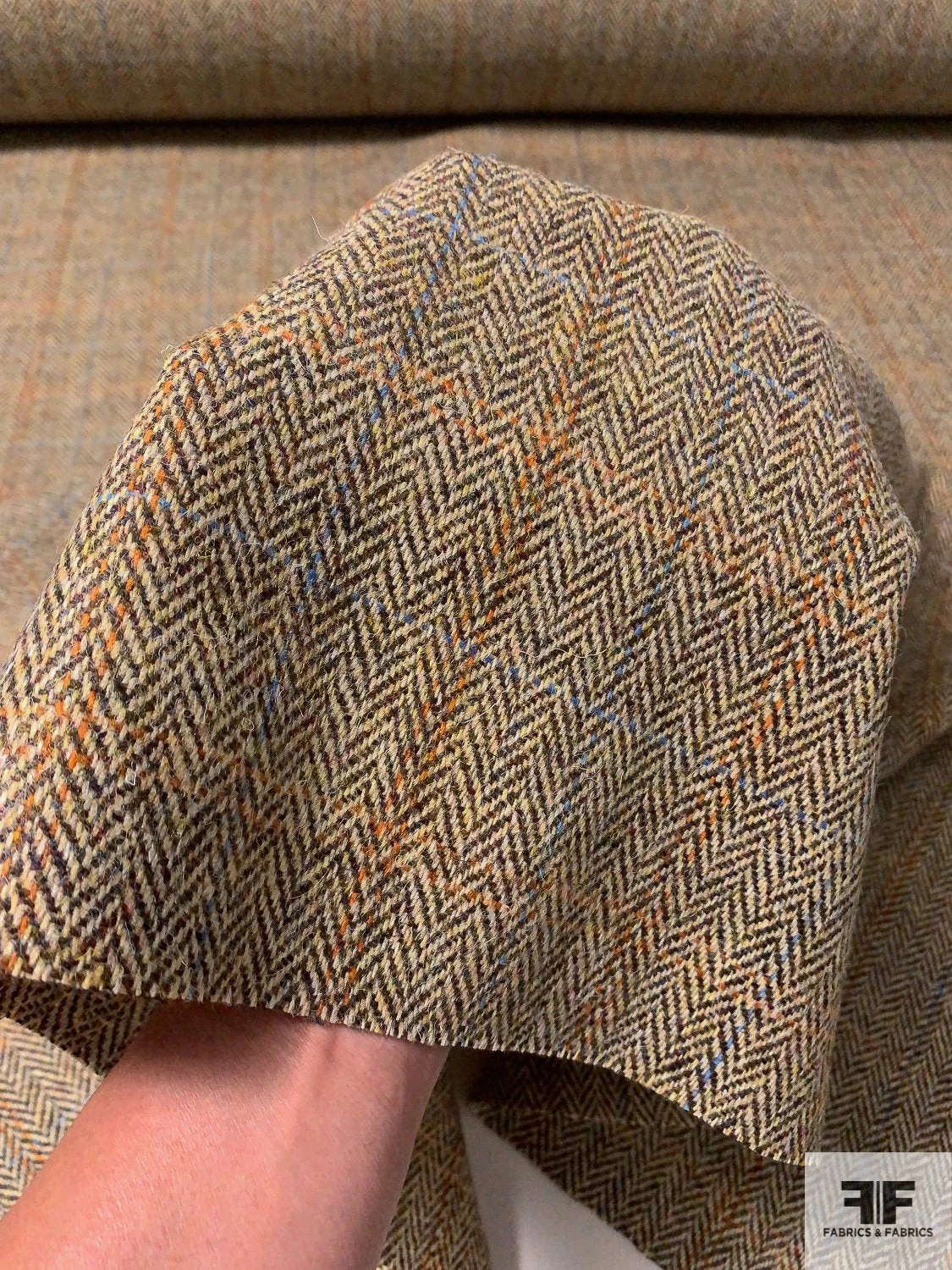Italian Herringbone Plaid Jacket Weight Donegal Wool Suiting - Brown / Orange / Blue / Beige 4 Italian Herringbone Plaid Jacket Weight Donegal Wool Suiting - Brown / Orange / Blue / Beige - Image 2