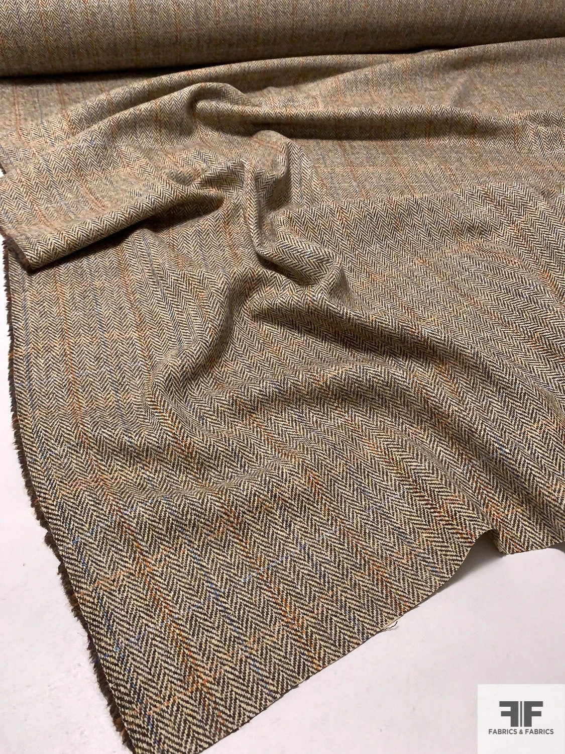 Italian Herringbone Plaid Jacket Weight Donegal Wool Suiting - Brown / Orange / Blue / Beige 3 Italian Herringbone Plaid Jacket Weight Donegal Wool Suiting - Brown / Orange / Blue / Beige
