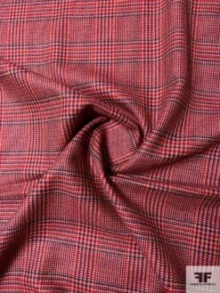 Italian Glen Plaid Jacket Weight Wool Suiting - Red / Pink/ Purple