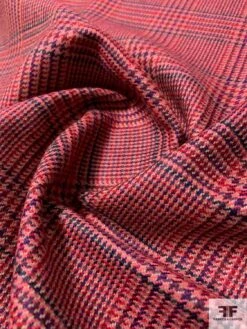 Italian Glen Plaid Jacket Weight Wool Suiting - Red / Pink/ Purple -Fabrics And Fabrics Store 11491 2