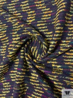 Italian Broken Wavy Striped Boucle Couture Wool Tweed - Navy / Yellow-Gold / Multicolor 9 Italian Broken Wavy Striped Boucle Couture Wool Tweed - Navy / Yellow-Gold / Multicolor -Fabrics And Fabrics Store 11501 1
