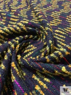 Italian Broken Wavy Striped Boucle Couture Wool Tweed - Navy / Yellow-Gold / Multicolor 10 Italian Broken Wavy Striped Boucle Couture Wool Tweed - Navy / Yellow-Gold / Multicolor -Fabrics And Fabrics Store 11501 2
