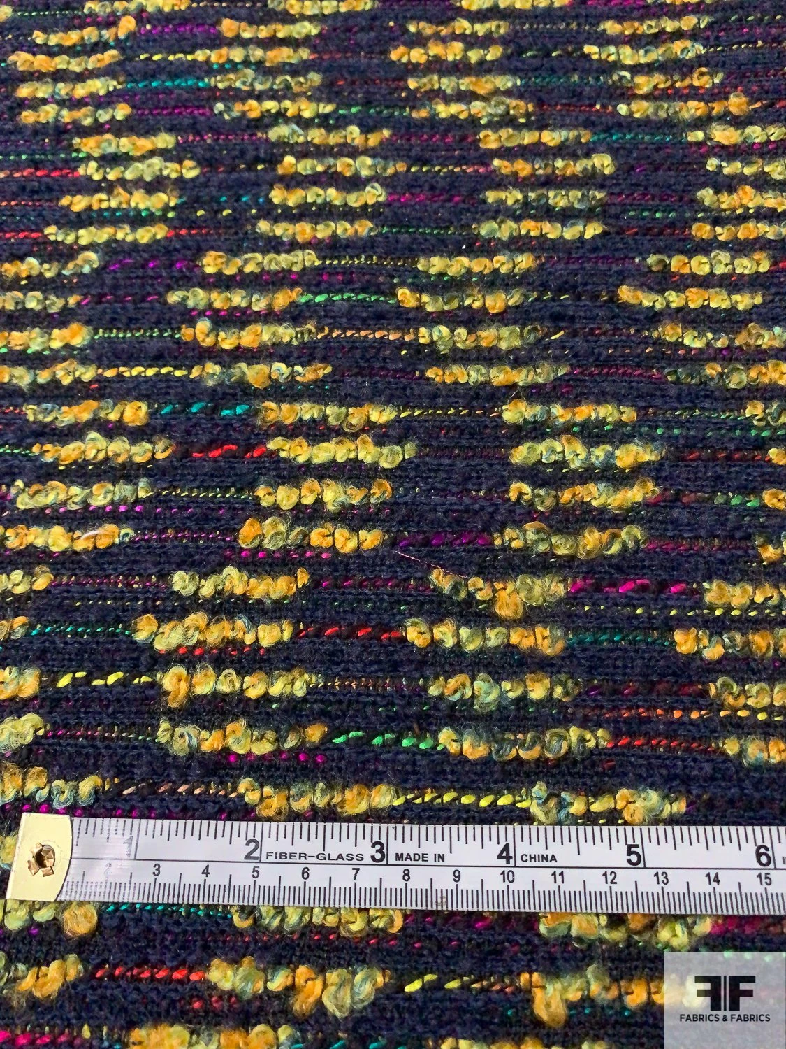 Italian Broken Wavy Striped Boucle Couture Wool Tweed - Navy / Yellow-Gold / Multicolor 7 Italian Broken Wavy Striped Boucle Couture Wool Tweed - Navy / Yellow-Gold / Multicolor - Image 5