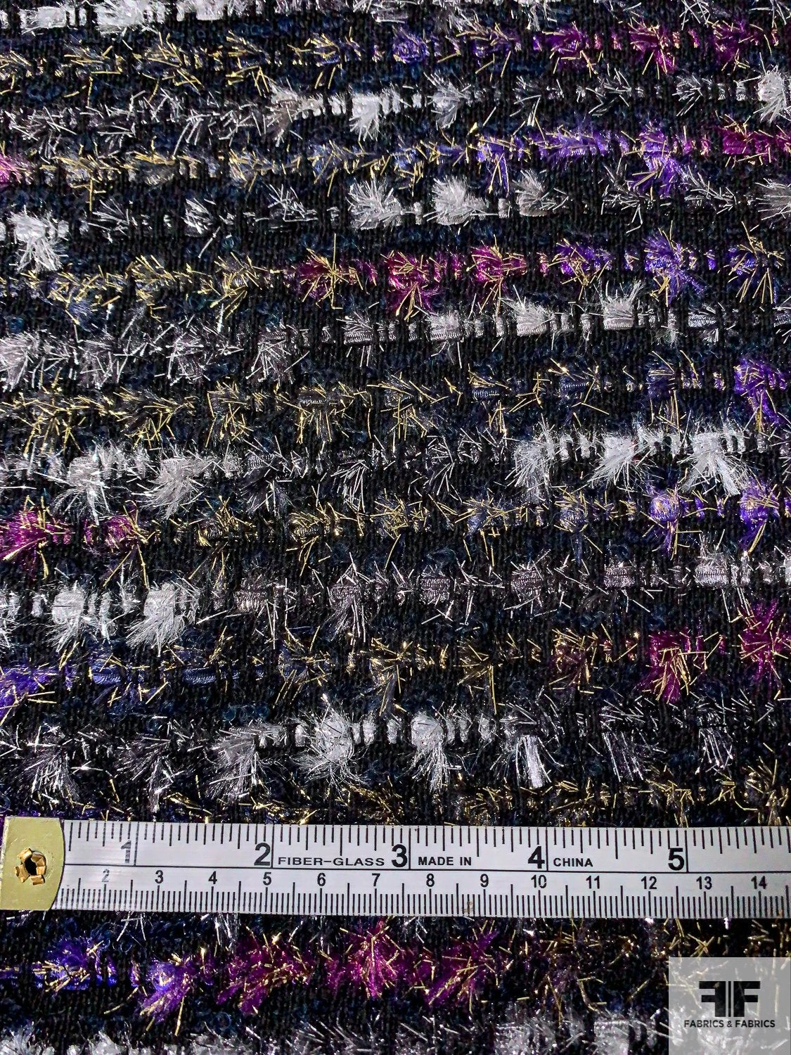 Italian Glam Couture Wool Tweed With Lurex Fringe - Black / Silver / Gold / Magenta / Purple 6 Italian Glam Couture Wool Tweed With Lurex Fringe - Black / Silver / Gold / Magenta / Purple - Image 4