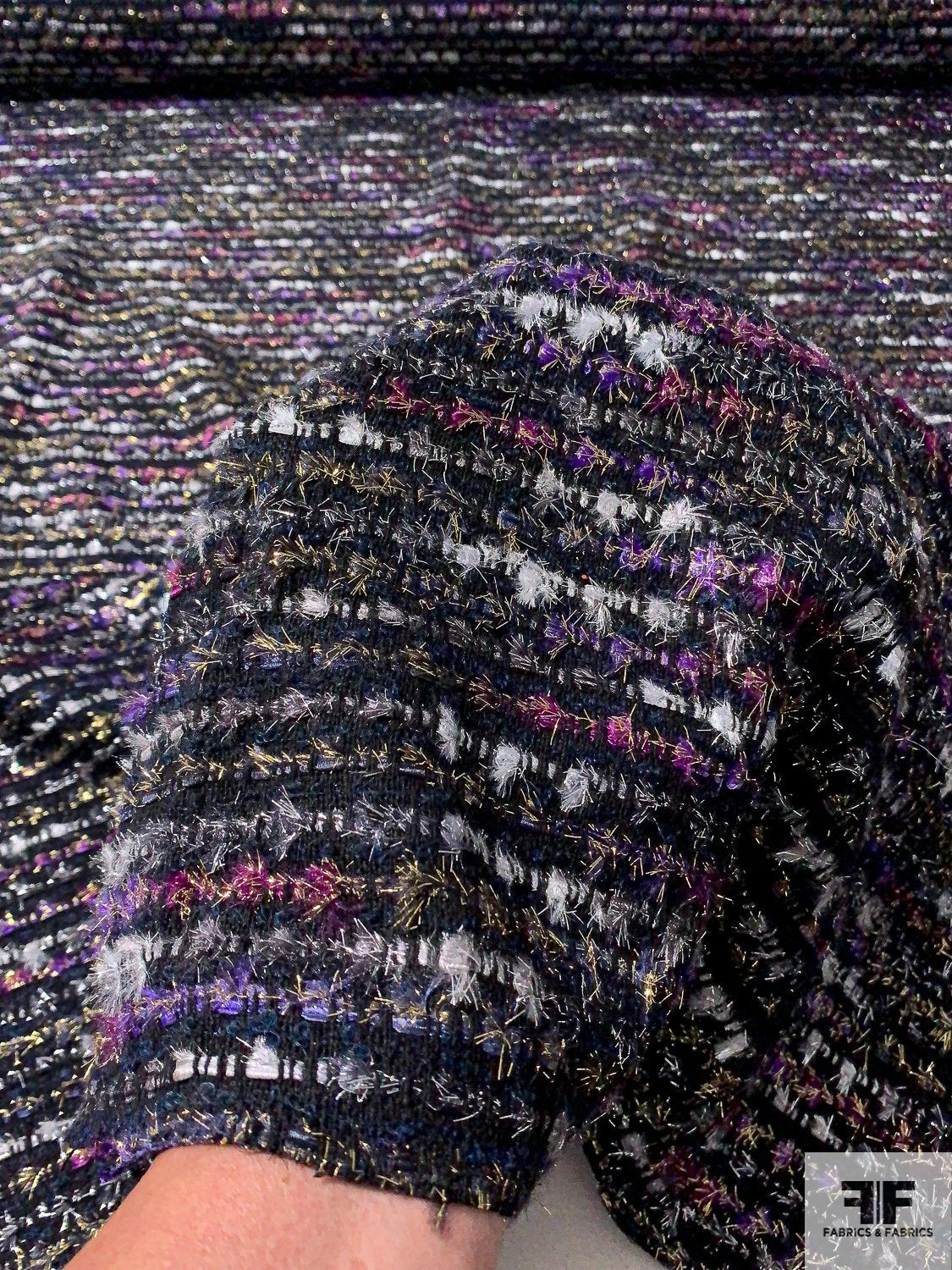 Italian Glam Couture Wool Tweed With Lurex Fringe - Black / Silver / Gold / Magenta / Purple 3 Italian Glam Couture Wool Tweed With Lurex Fringe - Black / Silver / Gold / Magenta / Purple