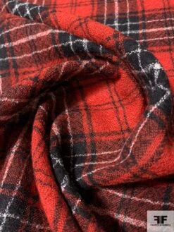 Italian Yarn-Dyed Plaid Wool Gauze - Red / Black / White -Fabrics And Fabrics Store 11525 3