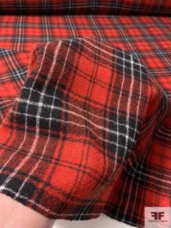 Italian Yarn-Dyed Plaid Wool Gauze - Red / Black / White -Fabrics And Fabrics Store 11525 5