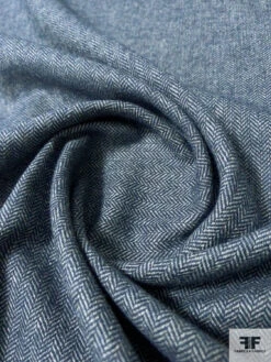 Italian Herringbone Flannel Wool Blend Suiting - Navy / Light Grey -Fabrics And Fabrics Store 11526 3
